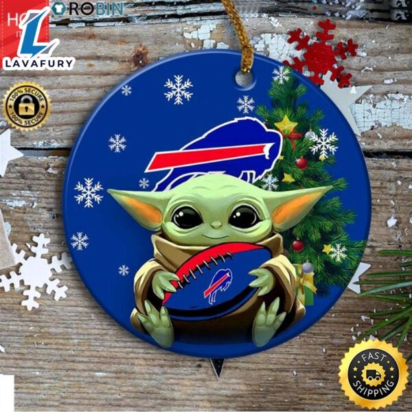 Personalized Buffalo Bills Baby Yoda Christmas Ceramic Ornament