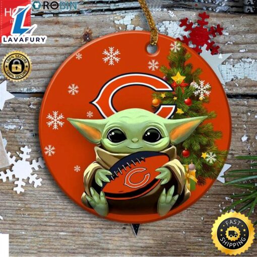 Personalized Chicago Bears Baby Yoda Christmas Ceramic Ornament