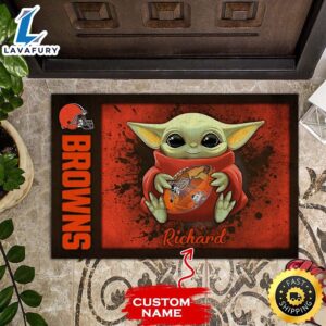 Personalized Cleveland Browns Baby Yoda All Over Print 3D Doormats-TPH
