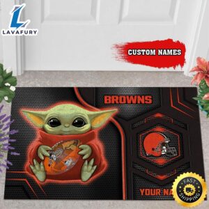 Personalized Cleveland Browns Baby Yoda All Over Print 3D Doormats – Black-TPH