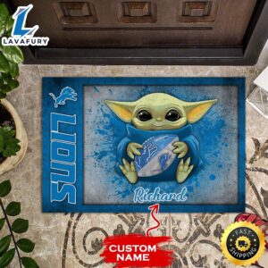 Personalized Detroit Lions Baby Yoda All Over Print 3D Doormats – Blue-TPH