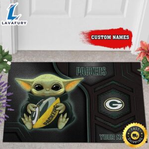 Personalized Green Bay Packers Baby Yoda All Over Print 3D Doormats – Black-TPH