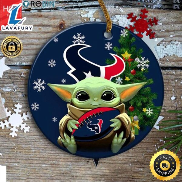 Personalized Houston Texans Baby Yoda Christmas Ceramic Ornament