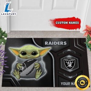 Personalized Las Vegas Raiders Baby Yoda All Over Print 3D Doormats-TPH