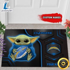Personalized Los Angeles Chargers Baby Yoda All Over Print 3D Doormats-TPH