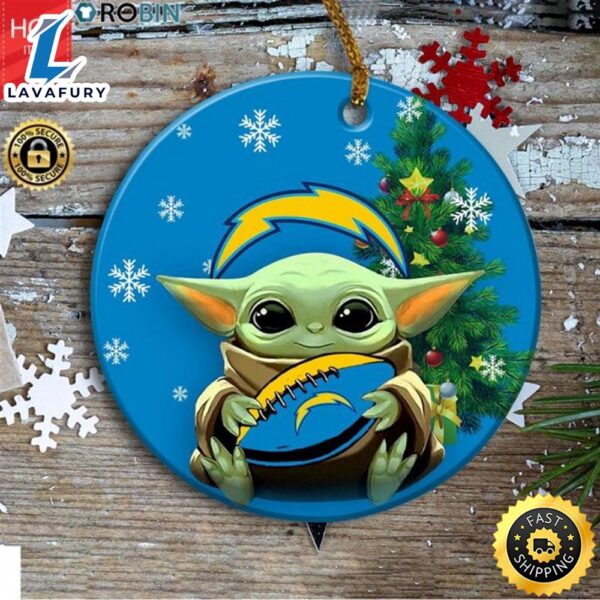 Personalized Los Angeles Chargers Baby Yoda Christmas Ceramic Ornament