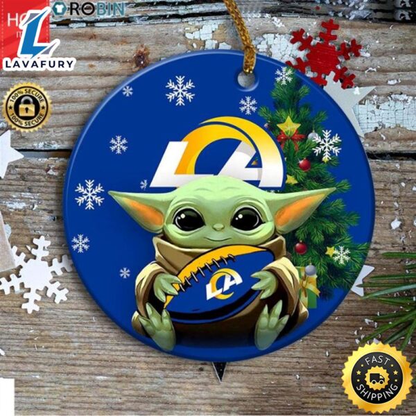 Personalized Los Angeles Rams Baby Yoda Christmas Ceramic Ornament