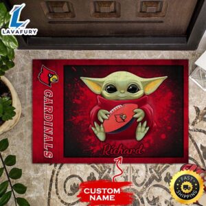 Personalized Louisville Cardinals Baby Yoda All Over Print 3D Doormats-TPH