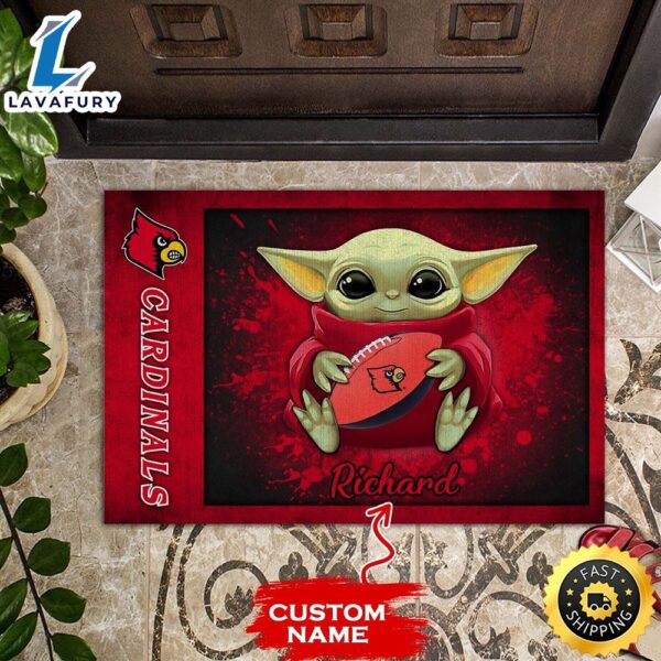 Personalized Louisville Cardinals Baby Yoda All Over Print 3D Doormats-TPH