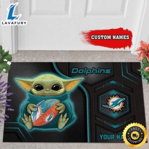 Personalized Miami Dolphins Baby Yoda All Over Print 3D Doormats-TPh