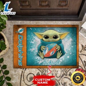 Personalized Miami Dolphins Baby Yoda All Over Print 3D Doormats – Blue Orange-TPh