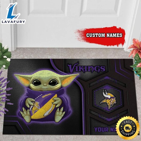Personalized Minnesota Vikings Baby Yoda All Over Print 3D Doormats-TPH