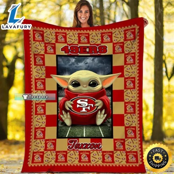 Personalized Name Baby Yoda 49ers Blanket