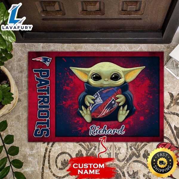 Personalized New England Patriots Baby Yoda 01 All Over Print 3D Doormats-TPH
