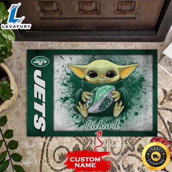 Personalized New York Jets Baby Yoda All Over Print 3D Doormats-TPH