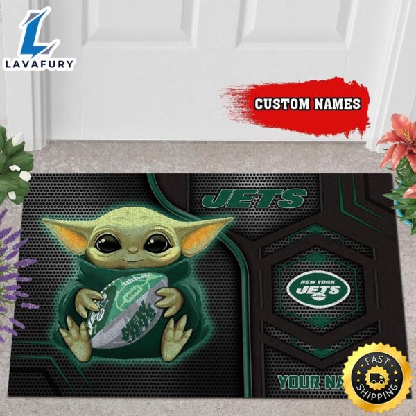 Personalized New York Jets Baby Yoda All Over Print 3D Doormats – Black-TPH