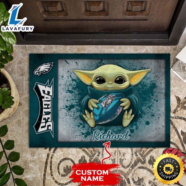 Personalized Philadelphia Eagles Baby Yoda All Over Print 3D Doormats-TPH