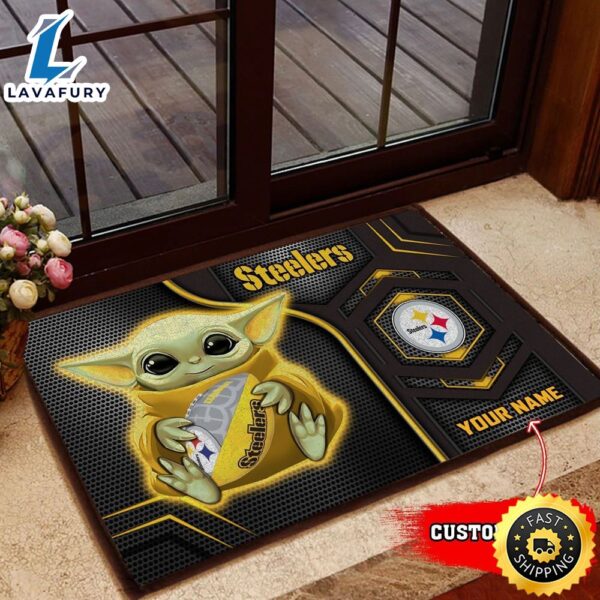 Personalized Pittsburgh Steelers Baby Yoda All Over Print 3D Doormats-TPH