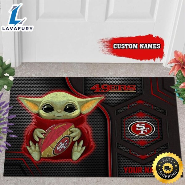 Personalized San Francisco 49Ers Baby Yoda All Over Print 3D Doormats – Black-TPH