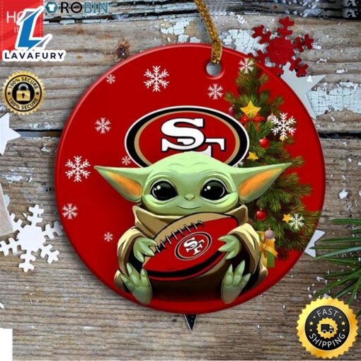 Personalized San Francisco 49Ers Baby Yoda Christmas Ceramic Ornament