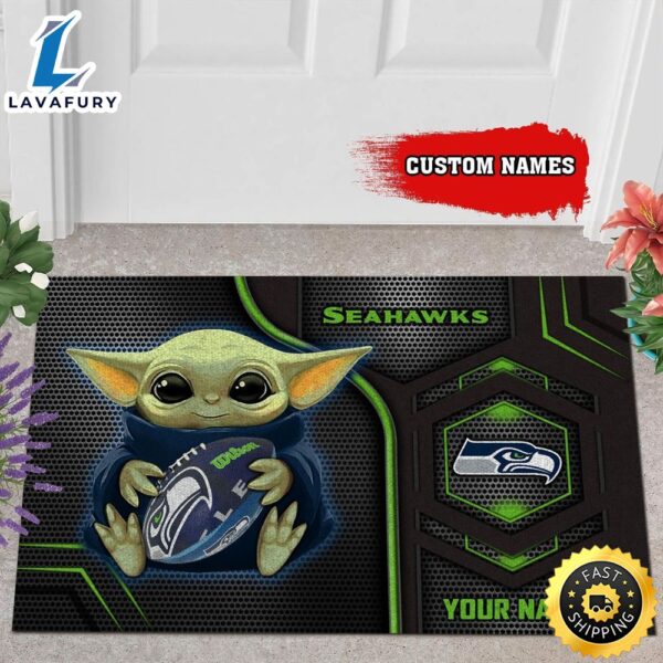 Personalized Seattle Seahawks Baby Yoda All Over Print 3D Doormats-TPH