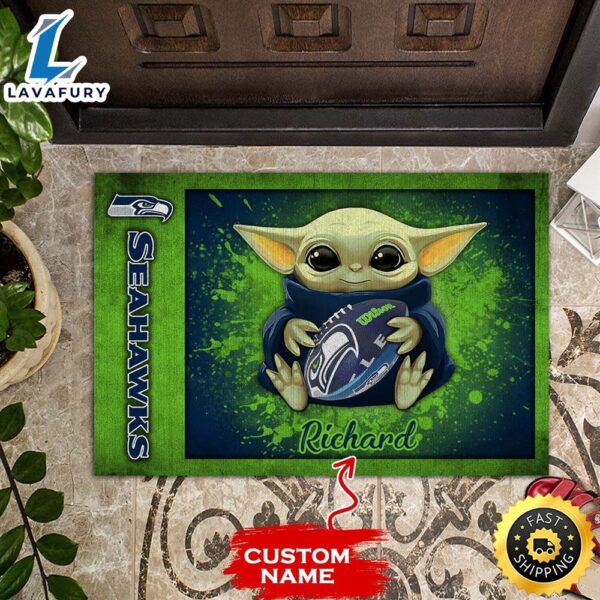Personalized Seattle Seahawks Baby Yoda All Over Print 3D Doormats – Green-TPH