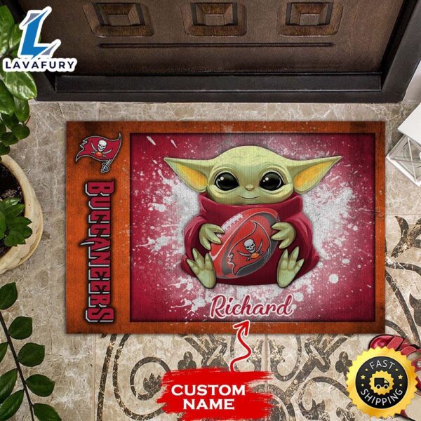Personalized Tampa Bay Buccaneers Baby Yoda All Over Print 3D Doormats-TPH