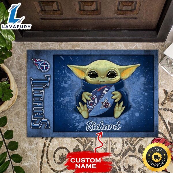 Personalized Tennessee Titans Baby Yoda All Over Print 3D Doormats-TPH