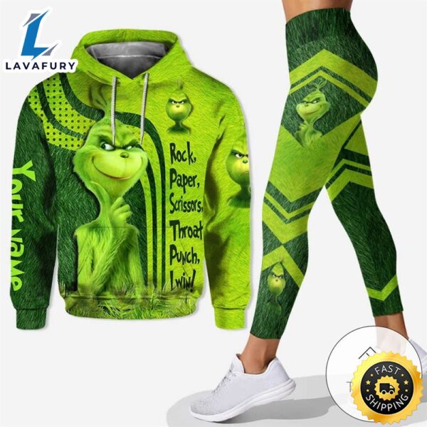 Personalized The Grinch Rock Paper Scissors Throat Punch I Win Hoodie And Leggings