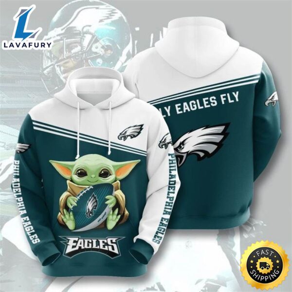 Philadelphia Eagles Logo Baby Yoda Star Wars Fly Eagles Fly 3d Hoodie All Over Printed