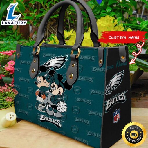 Philadelphia Eagles Mickey And Minnie Women Leather Hand Bag