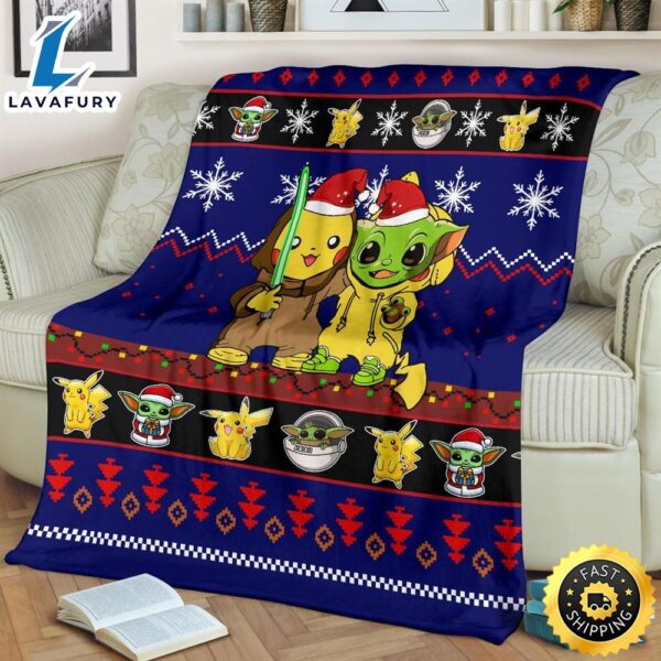 Pikachu Yoda Christmas Fleece Blanket
