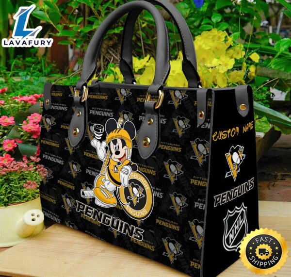 Pittsburgh Penguins NHL Mickey Women Leather Hand Bag