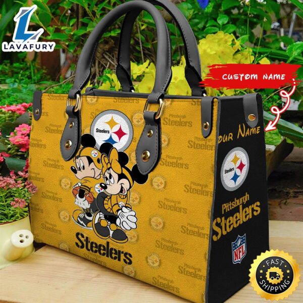 Pittsburgh Steelers Mickey And Minnie Women Leather Hand Bag