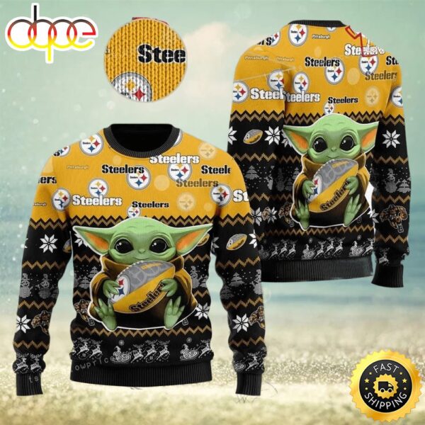 Pittsburgh Steelers NFL Baby Yoda Ugly Sweater Christmas Party