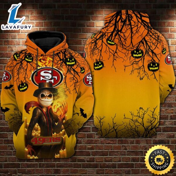 San Francisco 49ers Nfl Jack Skellington Halloween 3d All Over Print Pullover And Zip Up Hoodie Football Team Apparel