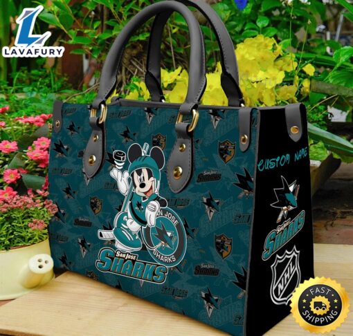 San Jose Sharks NHL Mickey Women Leather Hand Bag