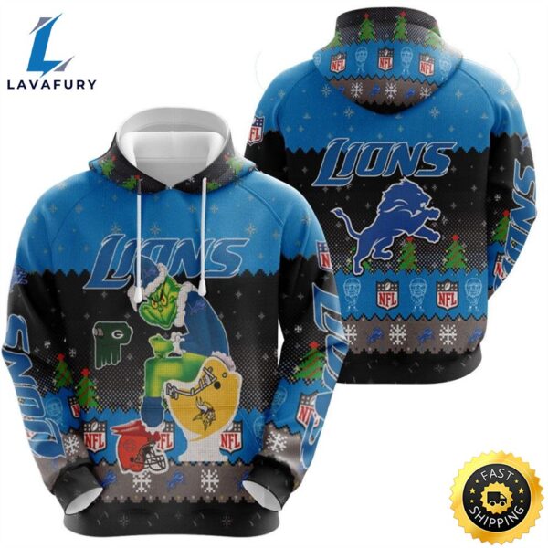 Santa Grinch Detroit Lions Sitting On Vikings Packers Bears Toilet Christmas Gift For Lions Fans Hoodie In 2023