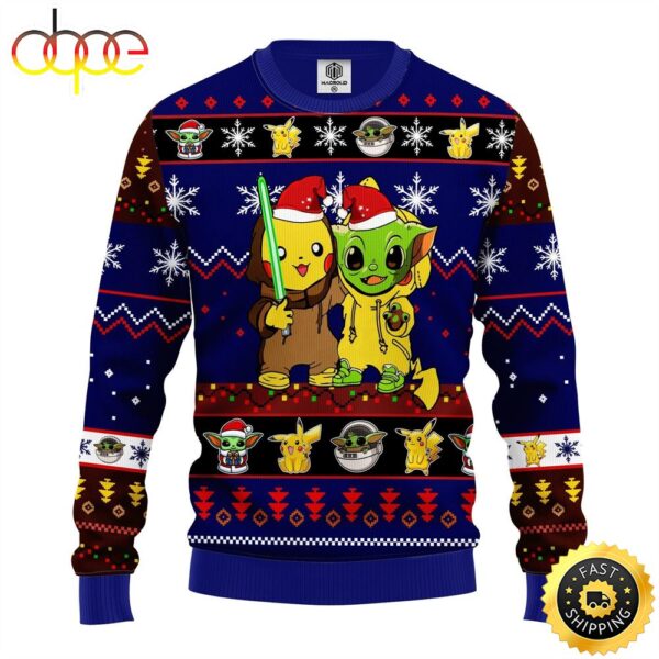 Santa Pikachu And Baby Yoda Ugly Christmas Sweater Jumper