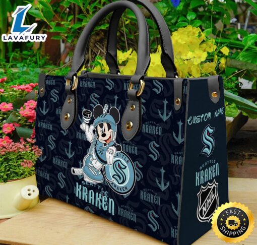 Seattle Kraken NHL Mickey Women Leather Hand Bag