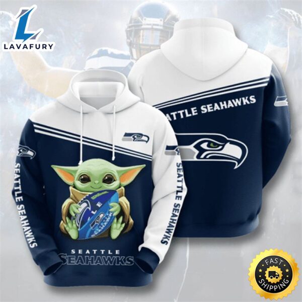 Seattle Seahawks Logo Funny Baby Yoda Star Wars 3d Hoodie All Over Printed