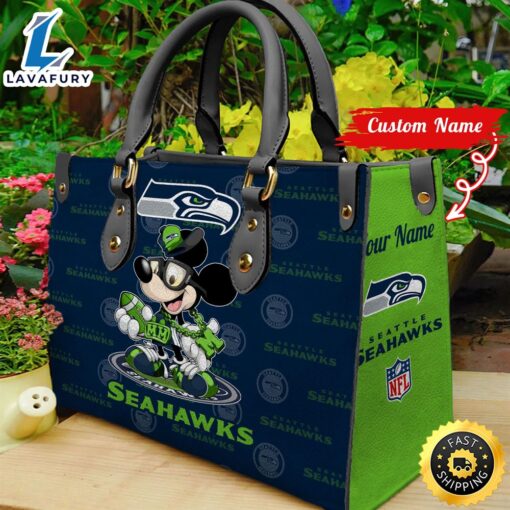 Seattle Seahawks Mickey Retro Women Leather Hand Bag