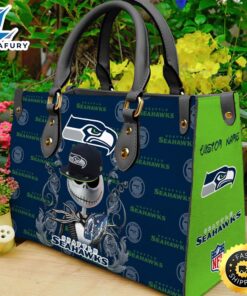 Seattle Seahawks NFL Jack Skellington Women Leather Hand Bag