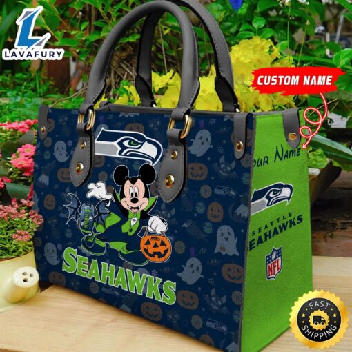 Seattle Seahawks NFL Mickey Halloween Women Leather Hand Bag