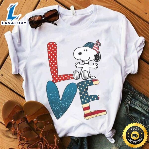Snoopy American Flag Love Independence Day T Shirt Men