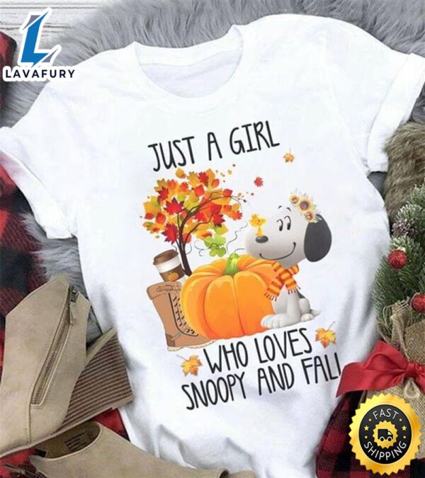 Snoopy And Friends Just A Girl Who Loves Snoopy And Fall White T Shirt