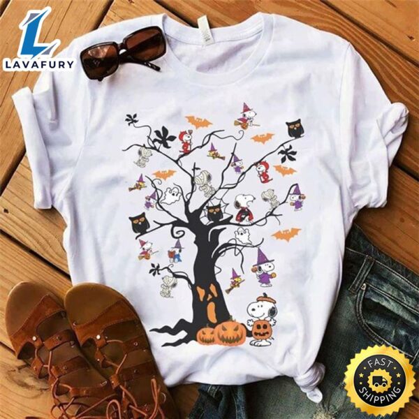 Snoopy And Friends Shirt Snoopy Tree Happy Halloween Gift White T Shirt