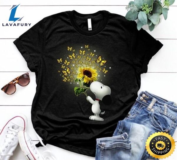 Snoopy And Sunflower Black T Shirt