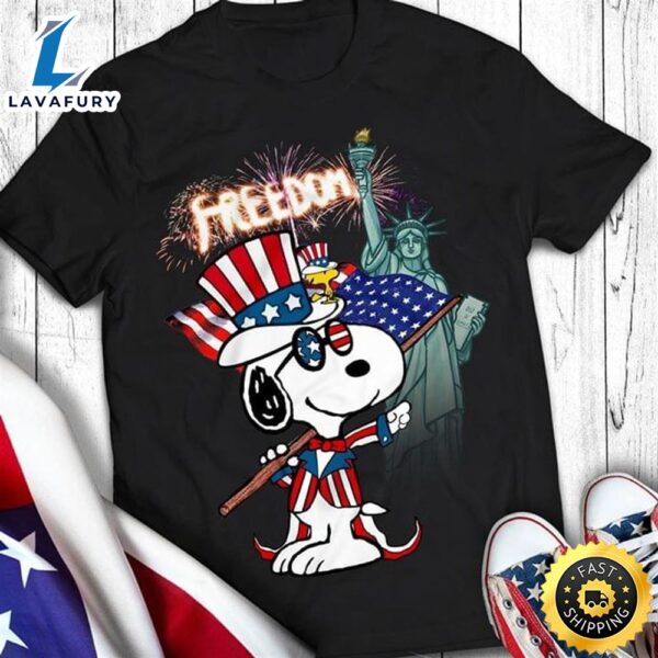 Snoopy Freedom US Flag Independence Day 4th Of July Black T Shirt