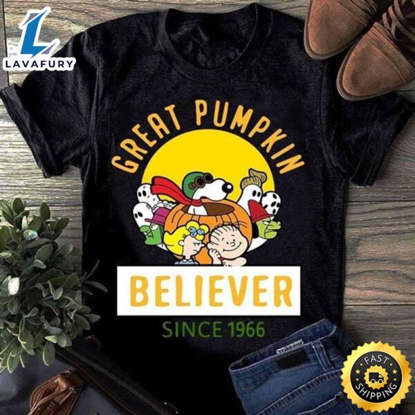 Snoopy Lover Great Pumpkin Believer Since 1966 Black T Shirt